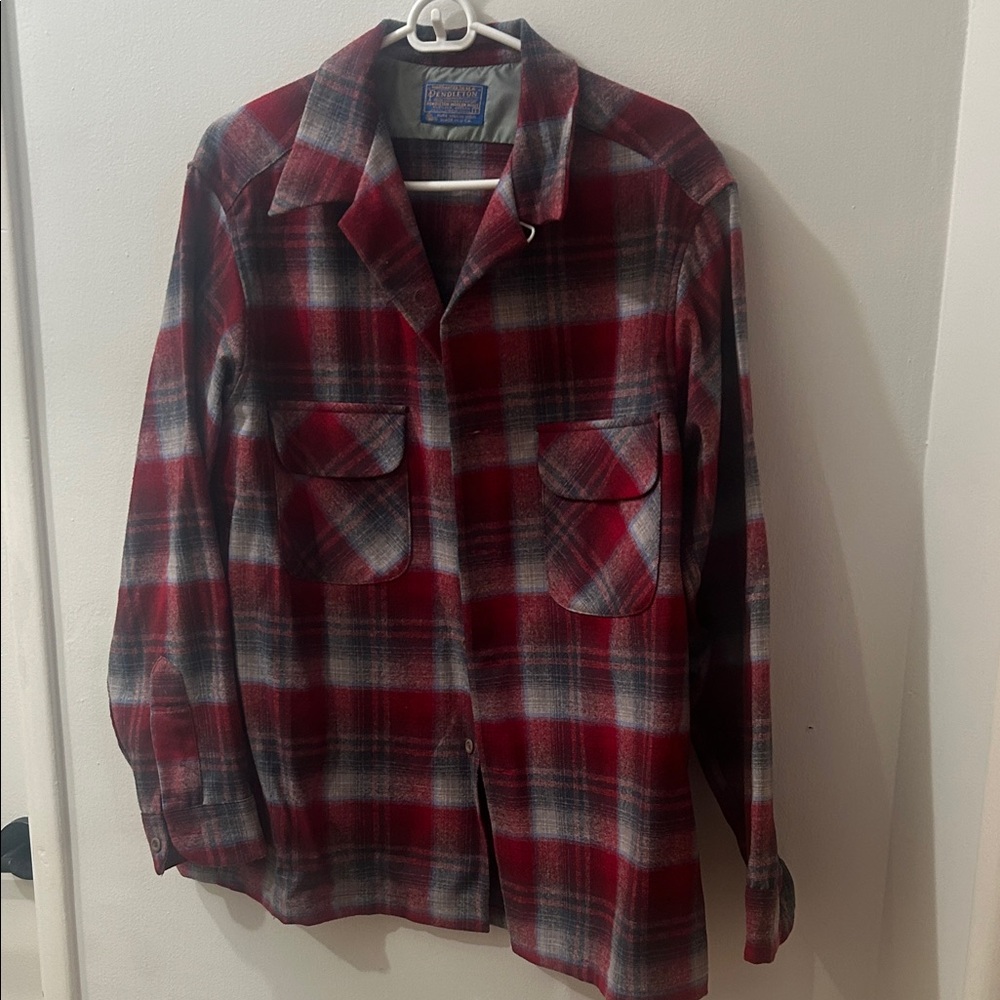 Pendleton Red and Gray Plaid Shirt Jacket